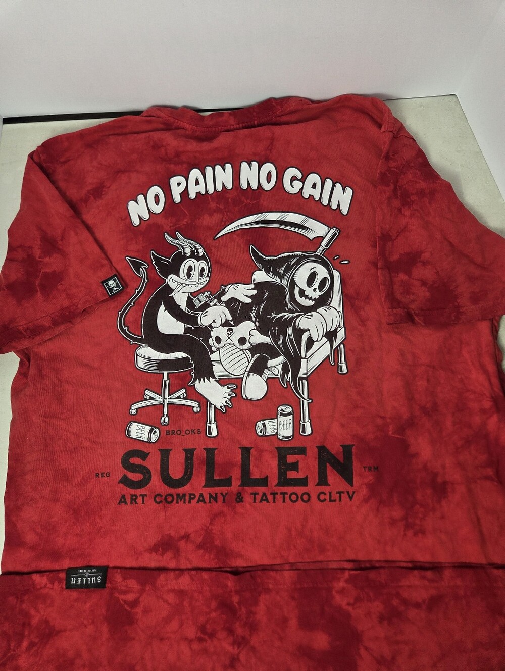 Sullen Clothing No Pain No Gain Red Crystal Wash Tattoo Graphic Tee Men's 2X
